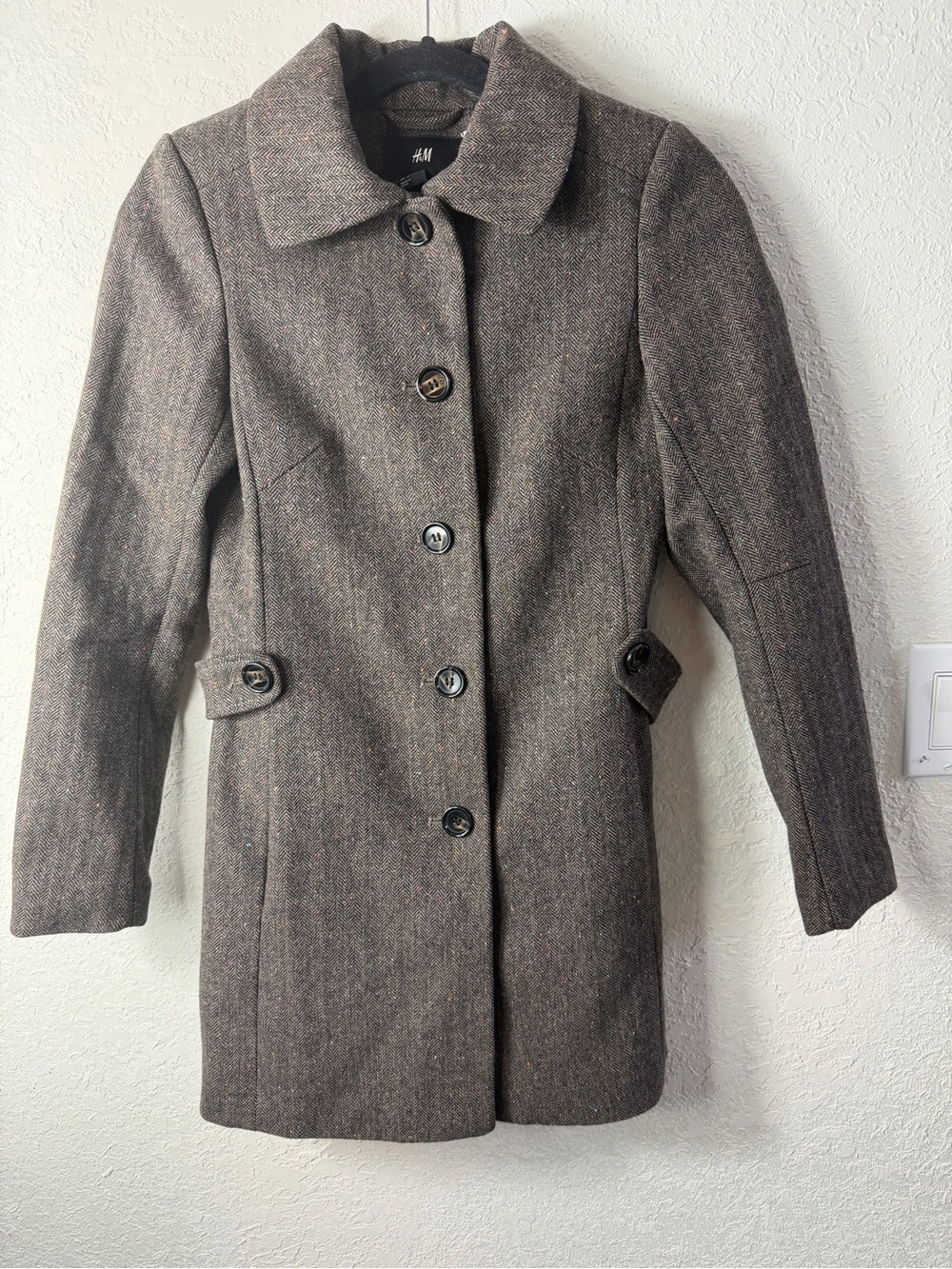 H&M Herringbone Tweed Overcoat Sz 2
